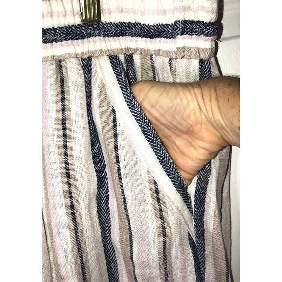 Marissa Olivia Linen Blend Stripe Boho Beach Pants Elastic Waist Pockets Size PL - Picture 4 of 9